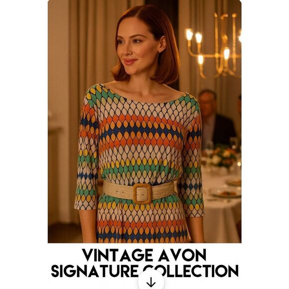 Signature Collection (Vintage Avon) Multi-Color Geometric Design Shift Dress Siz - Picture 12 of 12